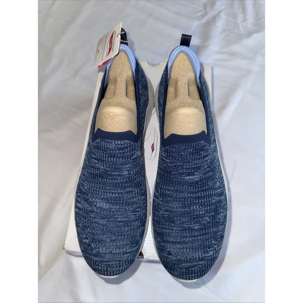 New In Box Sketchers Go Walk 4 Navy Arch Fit Vista Blue/Gray Sz W11 Vegan